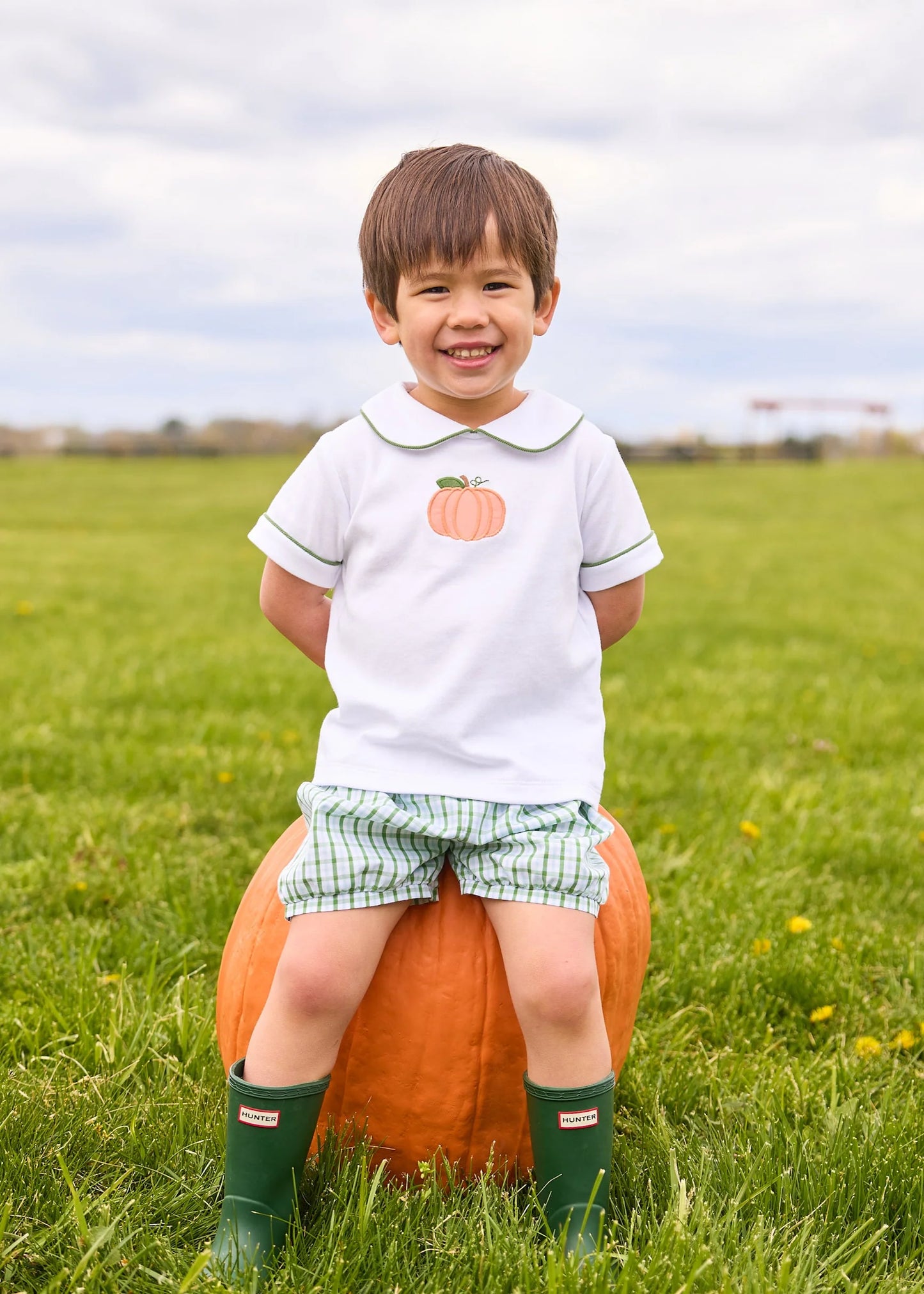 applique banded short set/pumpkin