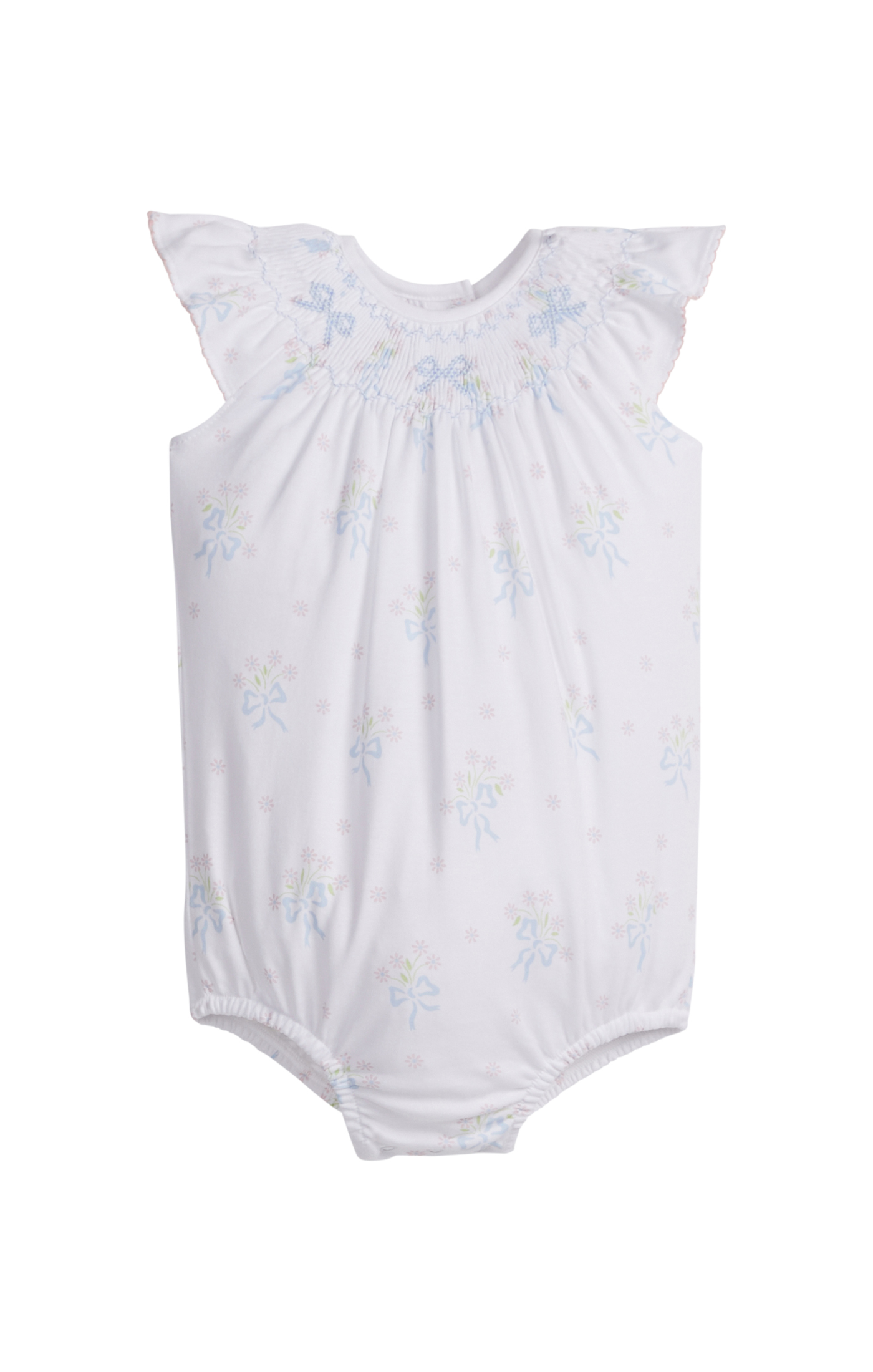 smocked bishop bubble blue bow