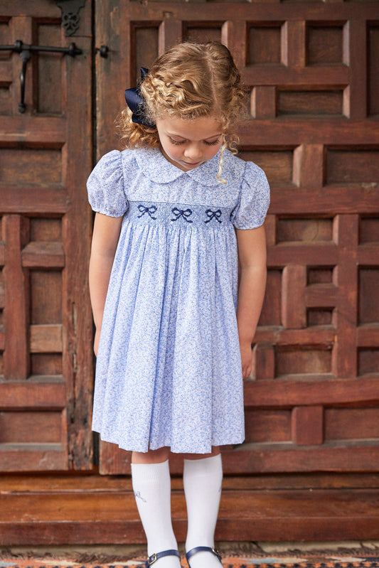 SMOCKED DRESS/BLUE VININGS