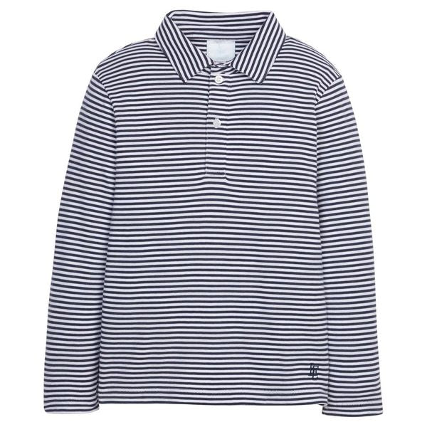 NAVY STRIPE LS POLO