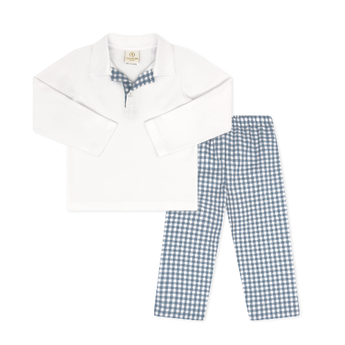 PARKER PANT SET STONE BLUE CHECK